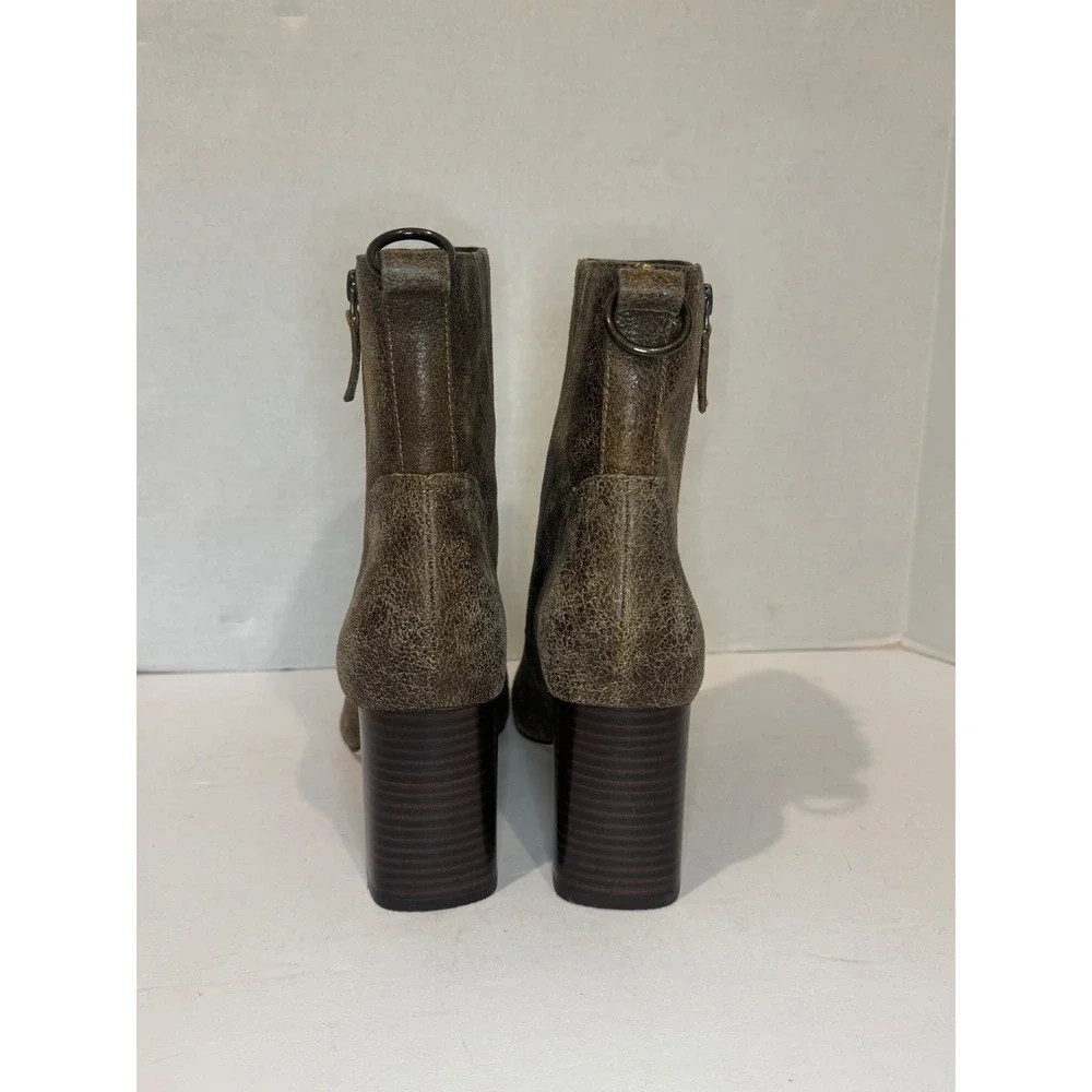 PAIGE Callen Ankle Boots Womens 9.5 Brown Distressed Leather Pointed Toe Zip